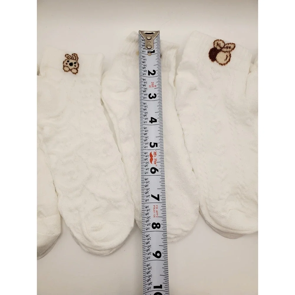 New - Set of 5 Pairs - Cute Embroidered White Ankle Socks